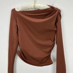 J.Crew  Asymmetrical Off The Shoulder Top Stretch Cotton Blend Brown XS NWT Photo 4