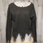 Say What? Say What? Distressed Hem Gray Knit Sweater Women’s Size Small Photo 0