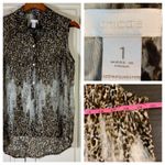 Chico's  1 Sleeveless Leopard Print Button Down Shirt Women Medium Sheer Flowy Photo 8