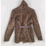 Vintage Brown Long Hair‎ MOHAIR Blend Open Cardigan Sweater Knit Belt Fuzzy Size M Photo 3