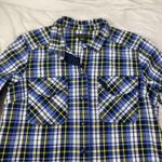 Eddie Bauer Dress Shirt Womens Plaid Sz XL Button Long Sleeve Blue Yellow *FLAW Photo 2