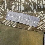 Kate Hill | 100% Silk Midi Floral Olive Green & Cream A-Line Skirt Size 14 Photo 3