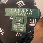 Ralph Lauren Lauren Dress Empire Waist V Neck Size 12 Black White Geo Print Midi Photo 9
