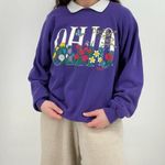 vtg cottagecore oversized “Ohio” flowers graphic sweatshirt pointelle collar XL Purple Photo 5