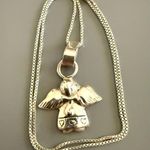 Sterling Silver Vintage Flying Angel Solid 925 Pendant with SS Plate Chain Photo 0