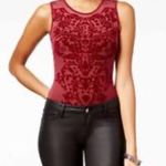 Material Girl Maroon Mesh velvet paisley print bodysuit. Size Small Photo 4
