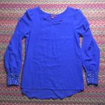 Urban Outfitters COBALT BLUE STUDDED SHEER LONG SLEEVE BLOUSE Photo 1