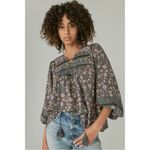 Lucky Brand  Bohemian Hippie Retro 70s Lace Up Peasant Blouse Size Large Photo 12