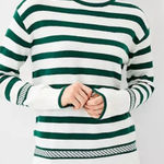 Ann Taylor  Academic Green White Striped Stripe Sweater Pullover Top Long Sleeve Photo 0