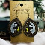 JEWELED ART Witchy Reflection Earrings Hand Painted Wood Wicked Gray Photo 0