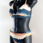Lucky Brand Tie Dye Ombre Striped Two Piece Bikini Swimsuit Blue Orange Large Photo 4