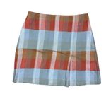 Madewell NWT Women's Sz 4 Single-Pleat Linen Mini Skirt Blue Orange Plaid Preppy Photo 3
