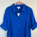 J. Jill Cotton Gauze One Pocket Shirt Dress Royal Blue Midi Medium Petite NWT Size undefined Photo 2