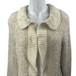 ZARA NEW Cream Beige Ribbed Knit Collared Fuzzy Open Cardigan Sweater Top Size L Photo 2