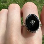 14k White Gold Art Deco Cameo Old European Cut Diamond and Onyx Flip Ring Silver Photo 1