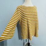 Old Navy  Women Mustard and White Striped Long‎ Sleeve Relaxed Sweater Size L Photo 2