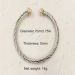 . Women’s Silver Cable Cuff Bangle – Pearl & Gold Crystal End Bracelet Photo 2