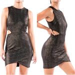 Moon Collection New The Moon Metallic Chevron Cut Out Side Mini Dress Gold Black Photo 1