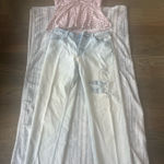 90's Boyfriend High Waist Jeans size 4 and floral shirt size M Pink Photo 0