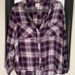 Francesca's Purple Plaid Button Up Shirt  Photo 0