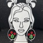 Handmade Floral Black and Red Earrings Photo 2