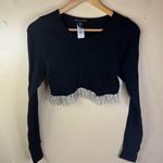 Sincerely Jules Size XL Ribbed Knit Crop Top Embellished Jewels LS Black Silver Photo 1