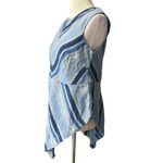 Chico's Black Label 0 Linen Top Women S Blue Striped Asymmetric Coastal Resort Photo 2