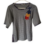 Vintage 70s You Babes Striped Cotton Tee M Floral Bow Appliqué USA Cottagecore Blue Size M Photo 0