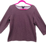 Talbots Womens Sweater Size L Maroon Houndstooth 3/4 Sleeve Thick Cotton Knit Photo 0