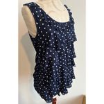 Roz & Ali Women's Polka Dotted Ruffled Navy Tank Top Large Photo 1