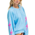 Rare Aviator Nation Sky Blue 4 Bolt Relaxed Crewneck Sweatshirt Sky Neon Pink Photo 2