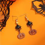 Halloween Decoration Pumpkin Dark Spider Design Dangle Earrings Zinc Alloy‎ Faux Black Photo 6