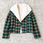 SheIn NEW  Plaid Sherpa Lined Waterfall Collar Open Jacket Green Medium Stretch Photo 0