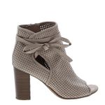 Sam Edelman Open Toe Bootie Perforated Suede Bow Tie Taupe-8M Photo 0