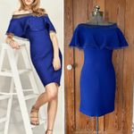 Tadashi Shoji  Tobara Pintucked Off Shoulder Ruffle Dress Electric Blue~ XS 🧡🎀 Photo 1