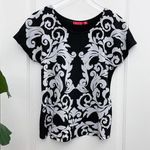 Elle Damask Dressy Top Black White XS Photo 0