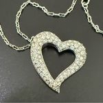 Swavorski SWAROVSKI Swan Signed Rhodium Plated Open Heart Pave Crystal Pendant Necklace 5g Photo 3