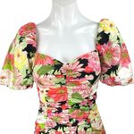 ZARA  Multicolor Floral Short Puff Sleeve Ruched Ruffle Mini Bodycon Dress Sz XS Photo 2