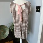 Soprano Pink & Gray Striped Knit Mini‎ Dress w/ Pink Chiffon Bow Detail on Back Large Photo 3
