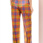 We Wore What  SMOCKED MESH PLAID PANTS COVER UP ORANGE AND BLUE SIZE medium 1892 Photo 1