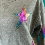 CHRLDR Gray Star Cotton Crew Neck Pullover Sweatshirt Athleisure Size SP Photo 2