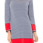 Sail To Sable  Navy Red Striped Long Sleeve Knit Cotton Blend Mini Dress Size L Photo 0