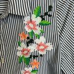 Marc New York  Black White Stripe Embroidered Floral Button Up Sz Small Photo 8
