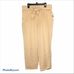 Maison Jules  NWT Paper Bag Pleated Cropped Belted Pants Large Brooklyn Beige Photo 1