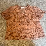 Nine West Abstract Tiger Print V-Neck Short Sleeve Blouse Brown & Black XL Photo 0