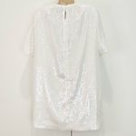 Theory  Sequin T-Shirt Mini Dress Oversized White Small Chic Holiday Bridal Party Photo 5