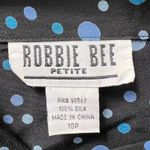 Robbie Bee Vintage Petite 100% Silk Shirt Dress 10P Polka Dot Belted Black Blue Photo 5