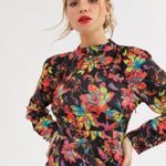 ASOS dusty Daze mini dress with high collar and clasps in dark floral print long Photo 4