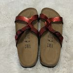 Birki’s Red Metallic Croc Embossed Strappy Slide Sandals Size 9 Photo 4