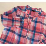 Talbots  Plus Tunic Top 2X Half Button Ruffle Neck Cotton Lightweight Pink Plaid Photo 5